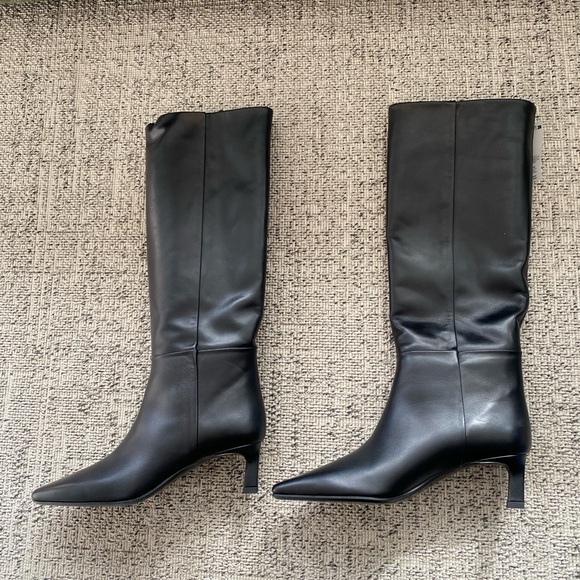 NWT Massimo Dutti Black Leather Knee-High Women's Boots - Picture 4 of 6